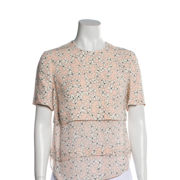 A.L.C. XS Silk Floral Print Layered Top Peach - Picture 7 of 7